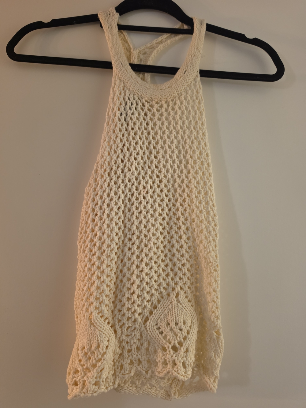 Crochet Open-Knit Halter Tank Top - Cream